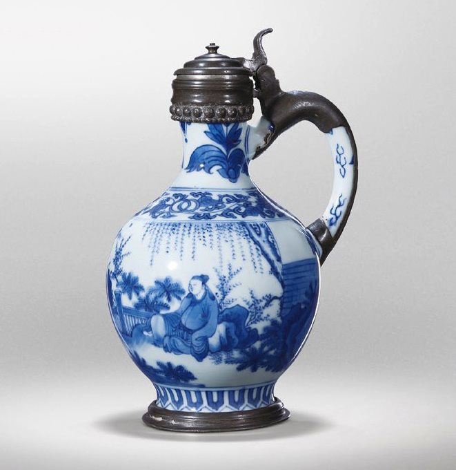 青花高士图花浇