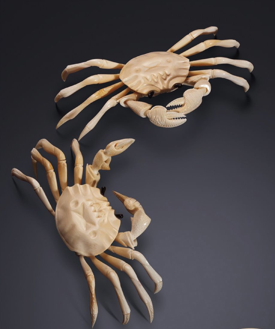 象牙雕螃蟹一对