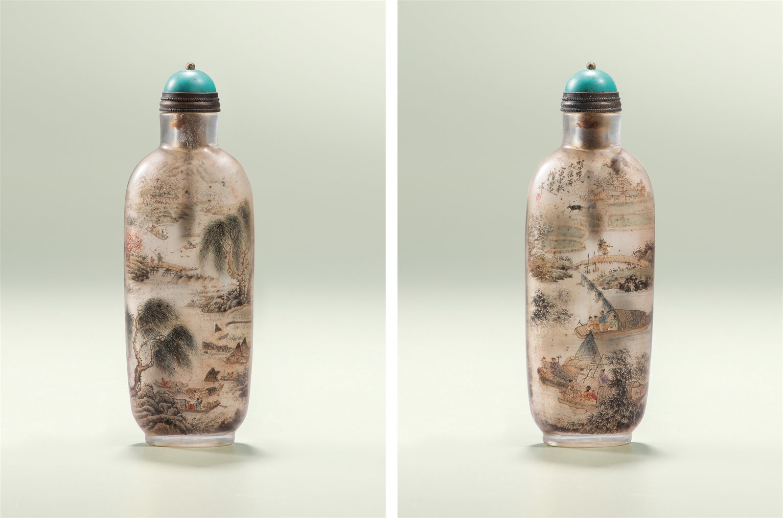 玻璃内画渔樵诗意图鼻烟壶