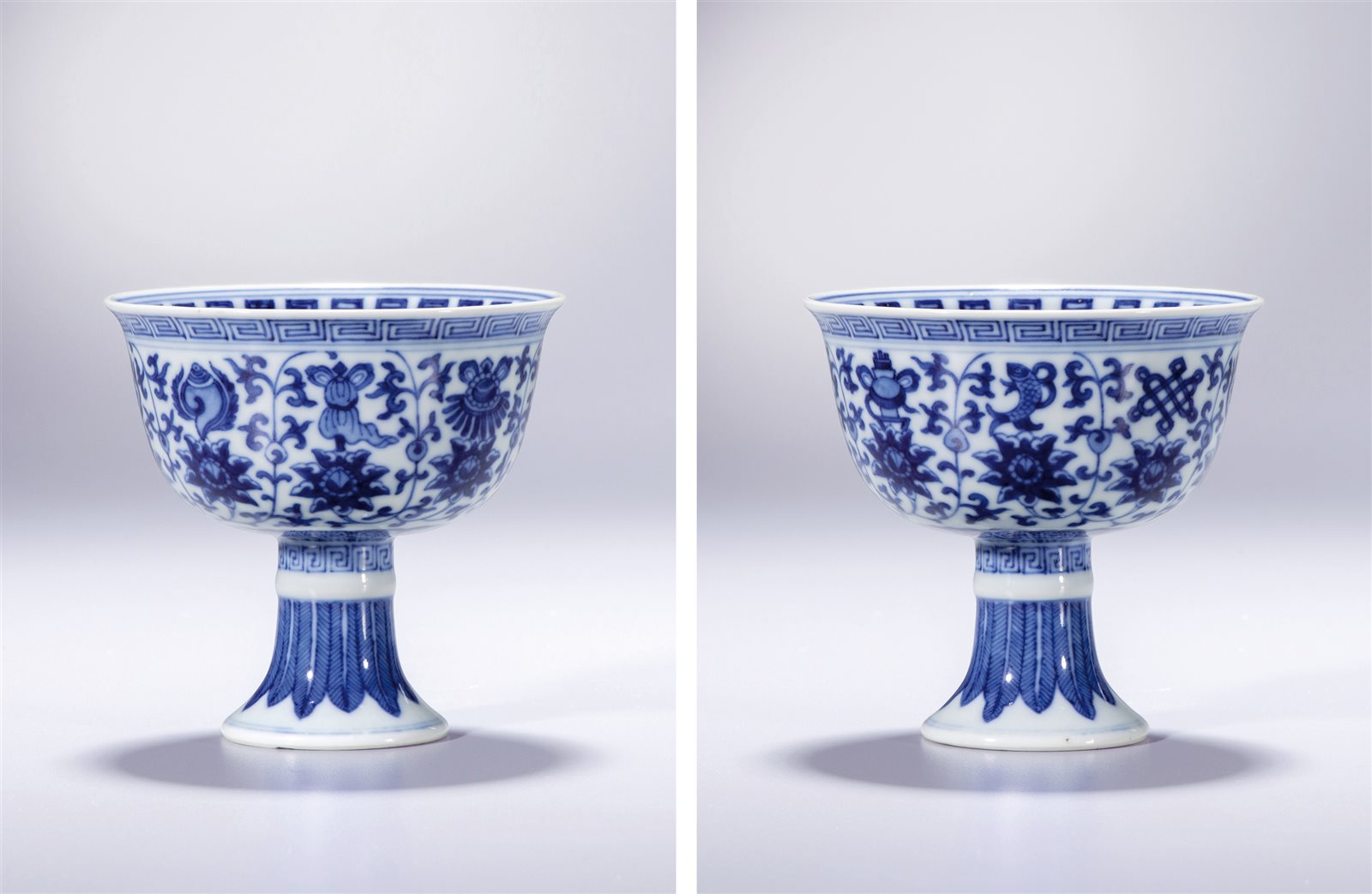 青花缠枝莲托八吉祥纹高足杯