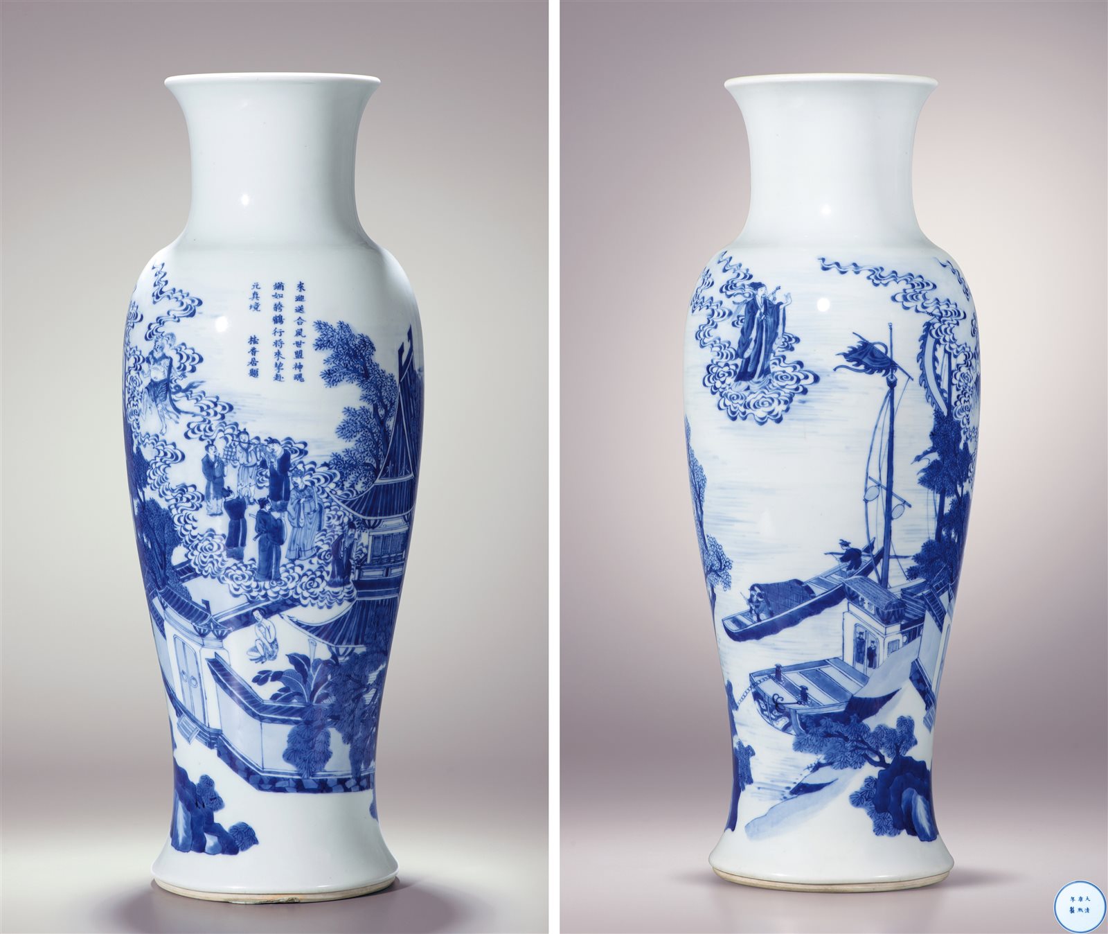 青花岳阳楼故事图观音瓶