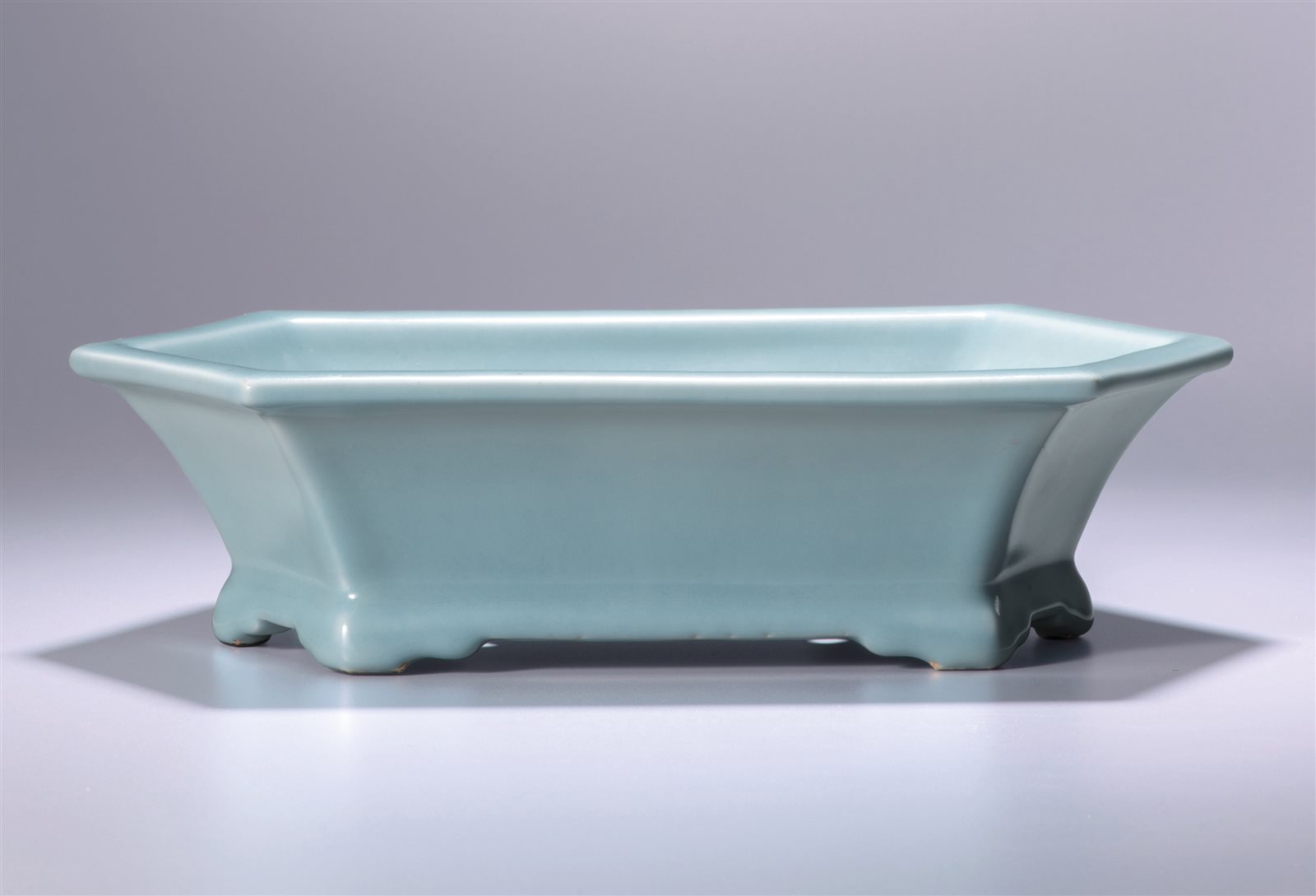 仿汝天青釉六方花盆