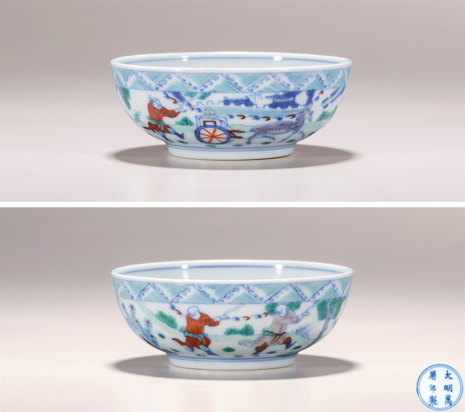 斗彩立龙八蛮进宝图小碗