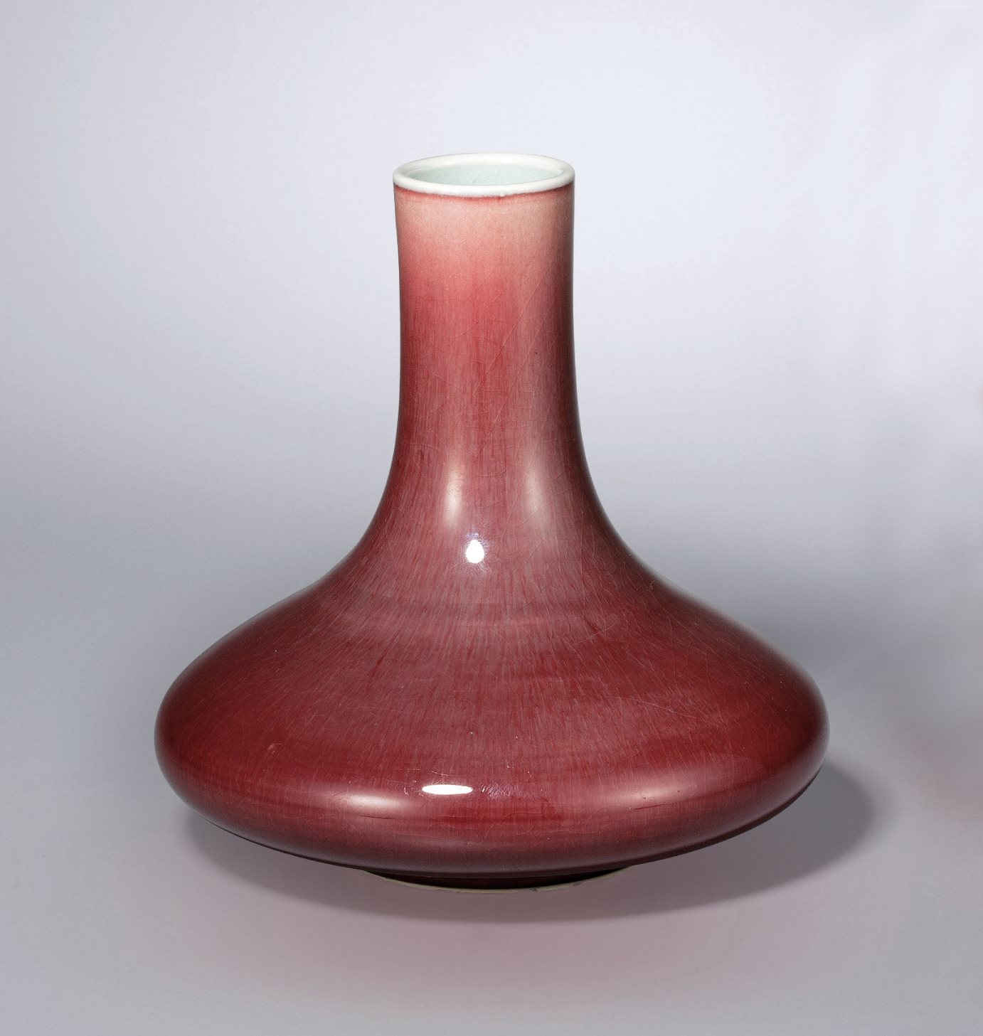 朗窑红釉荸荠扁瓶