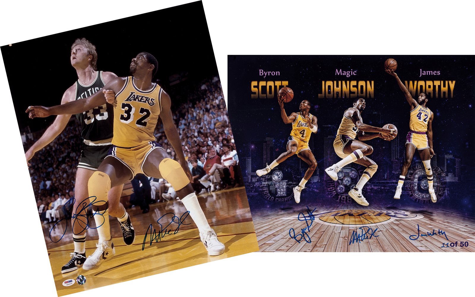 美国NBA球星魔术师约翰逊和拉里伯德等限量版亲笔签名照片