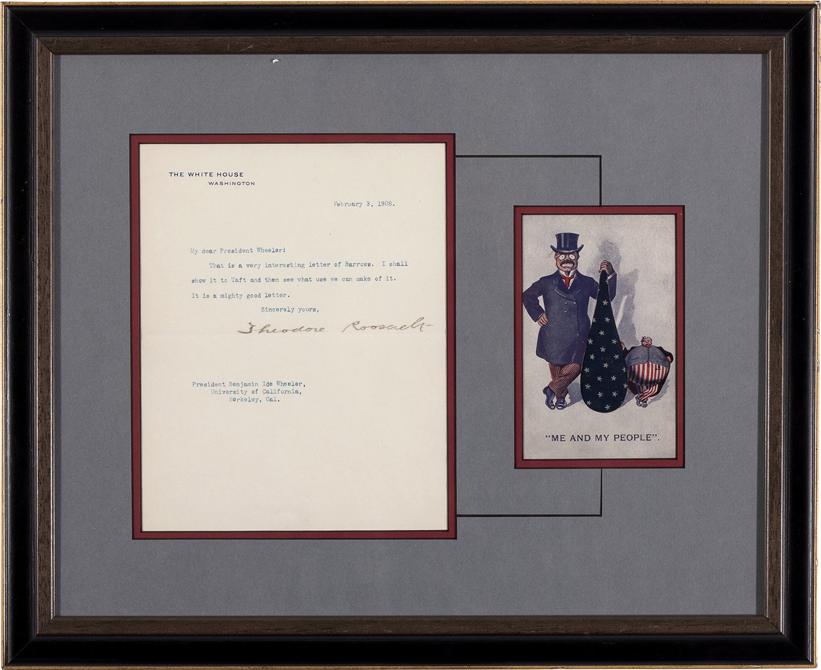 美国26任总统西奥多·罗斯福给加州大学校长亲笔签名信