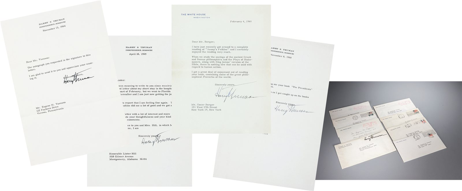 美国总统杜鲁门亲笔签名信函五件及六任总统贺卡七张