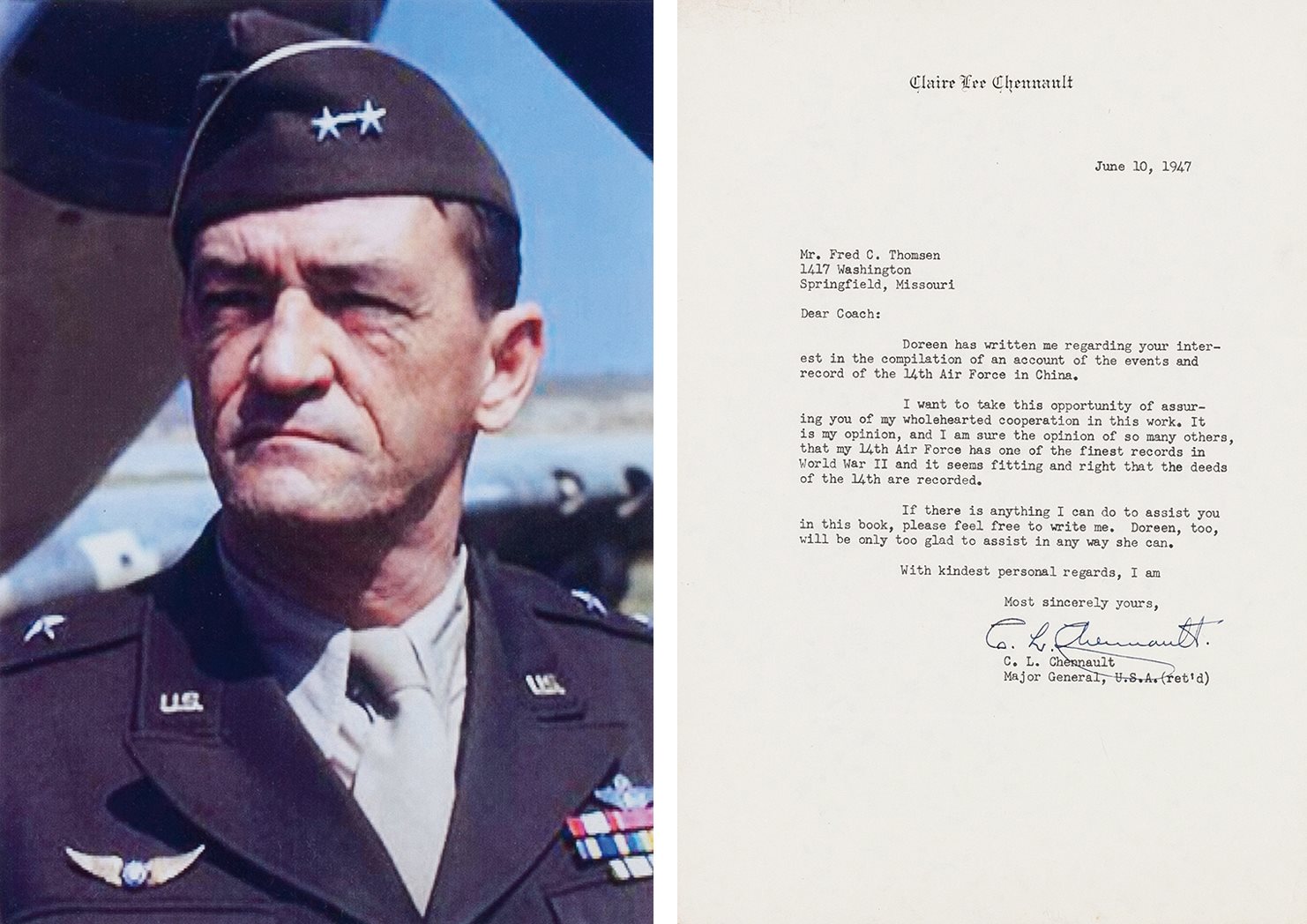 美国空军中将陈纳德签名信函