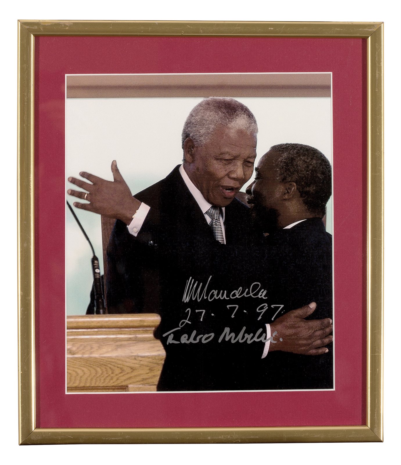 南非总统曼德拉和继任总统姆贝基双签名照片