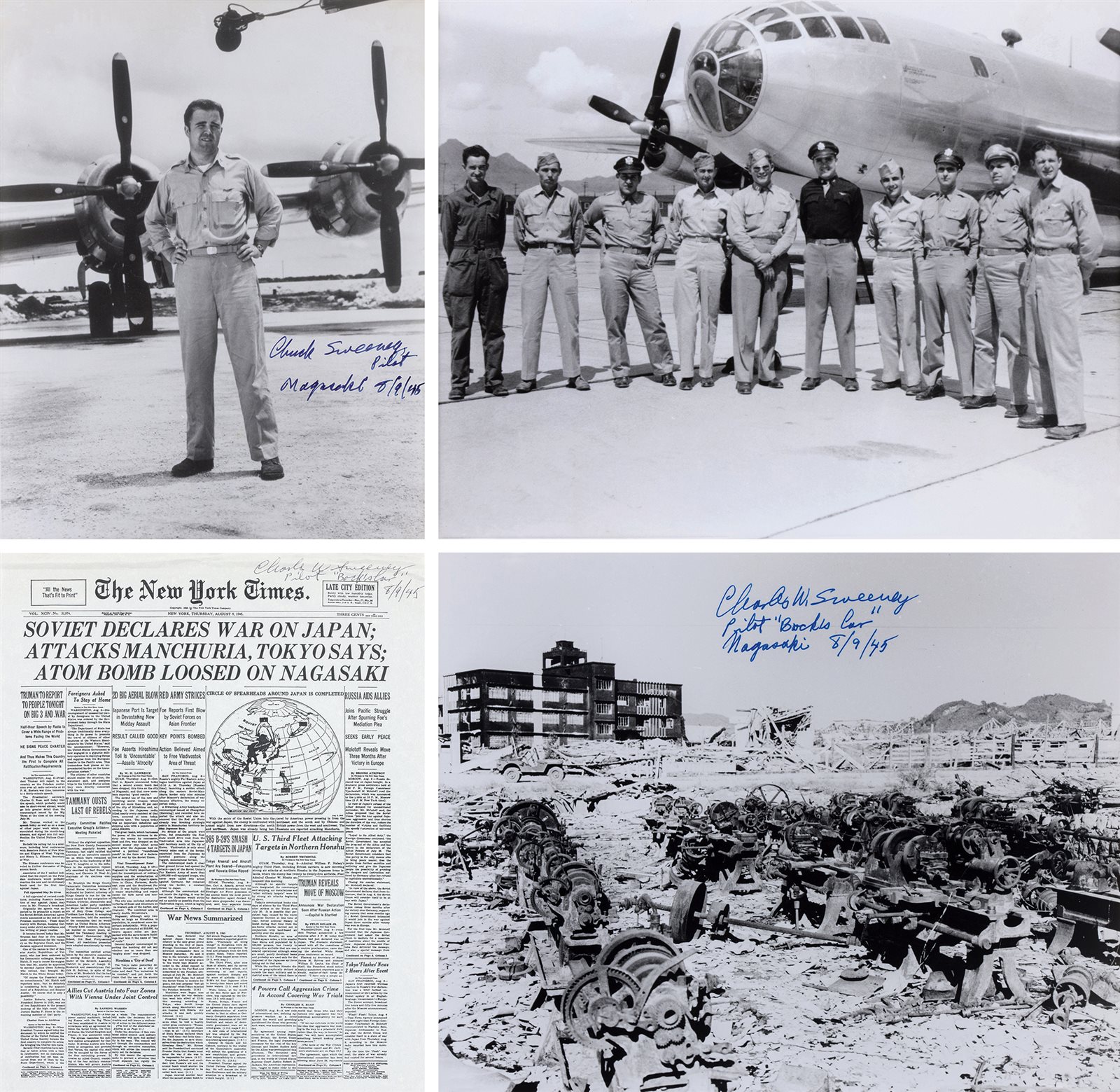 唯一参加两次核轰炸日本的美国飞行员查尔斯·斯维尼签名照片及文件一组