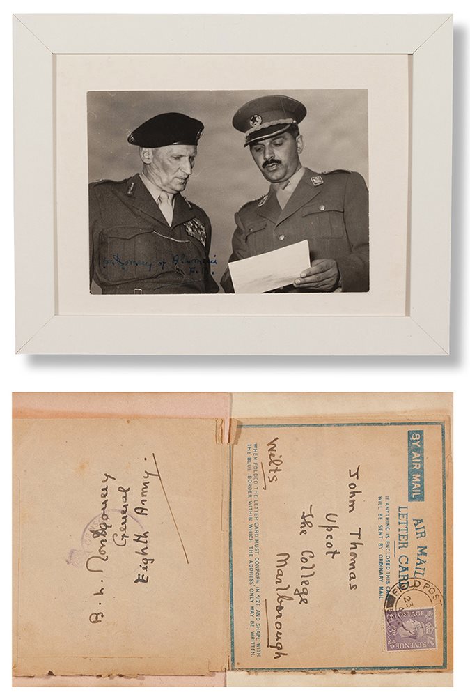 英国陆军元帅蒙哥马利在二战时期签名照片及信札一件