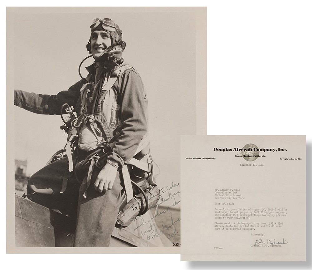 二战美国空军欧洲战场头号王牌飞行员弗朗西斯·加布莱斯基签名照片和信札各一件