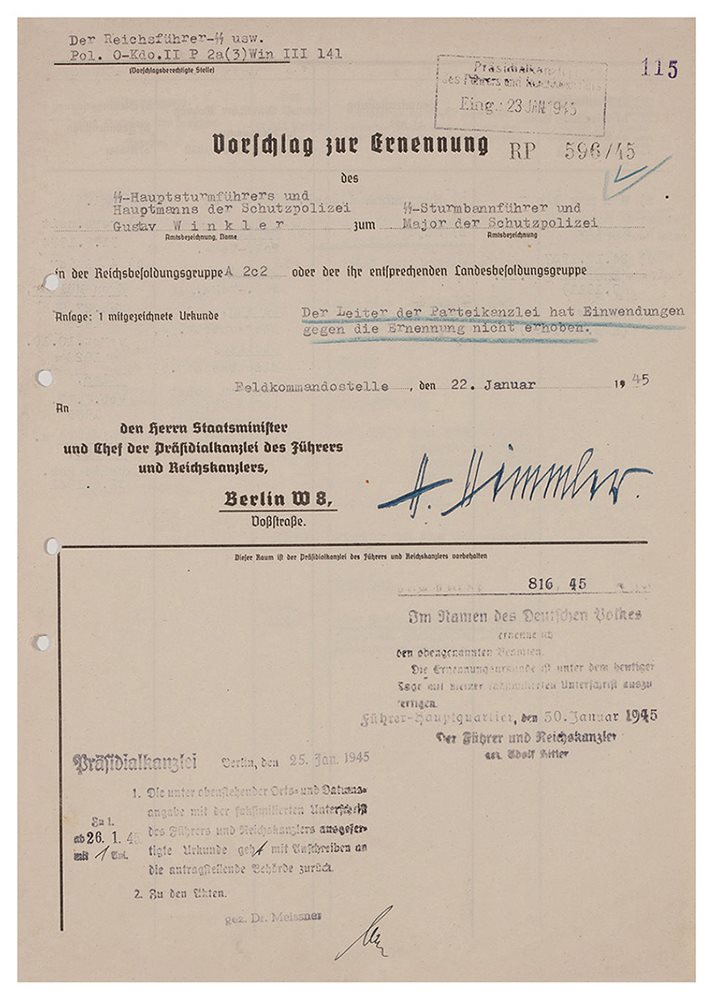 二战纳粹德国党卫军头目希姆莱签名升职推荐信一封