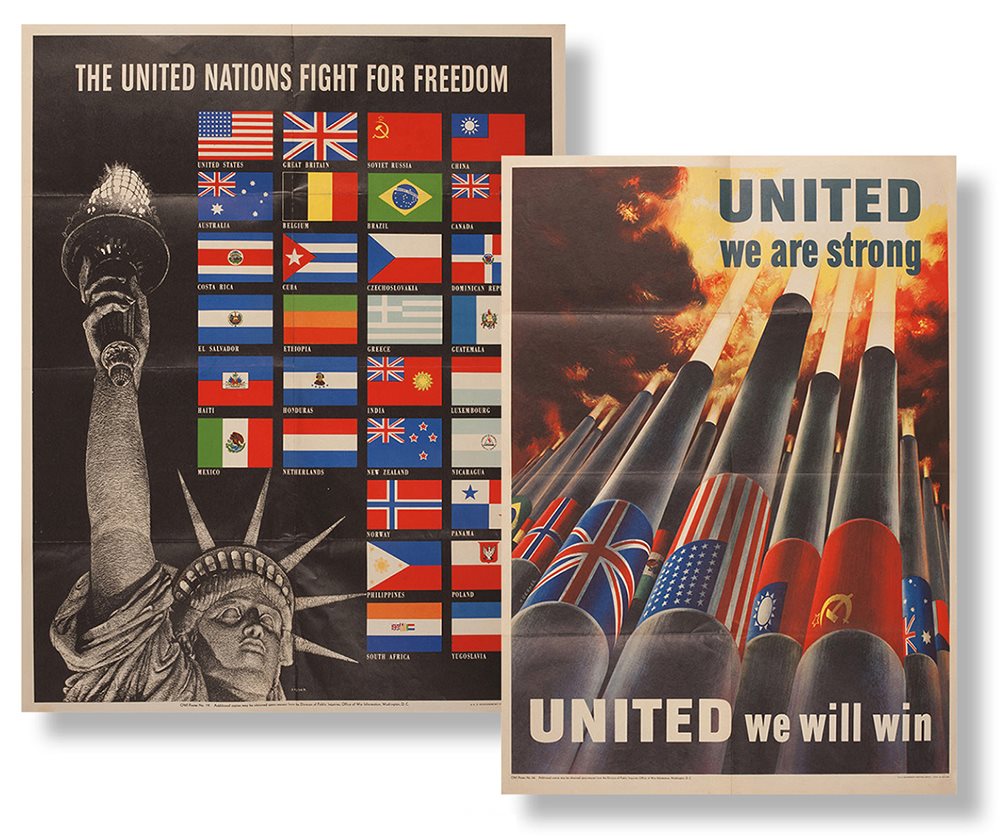 二战时期美国原版经典反法西斯宣传海报两张