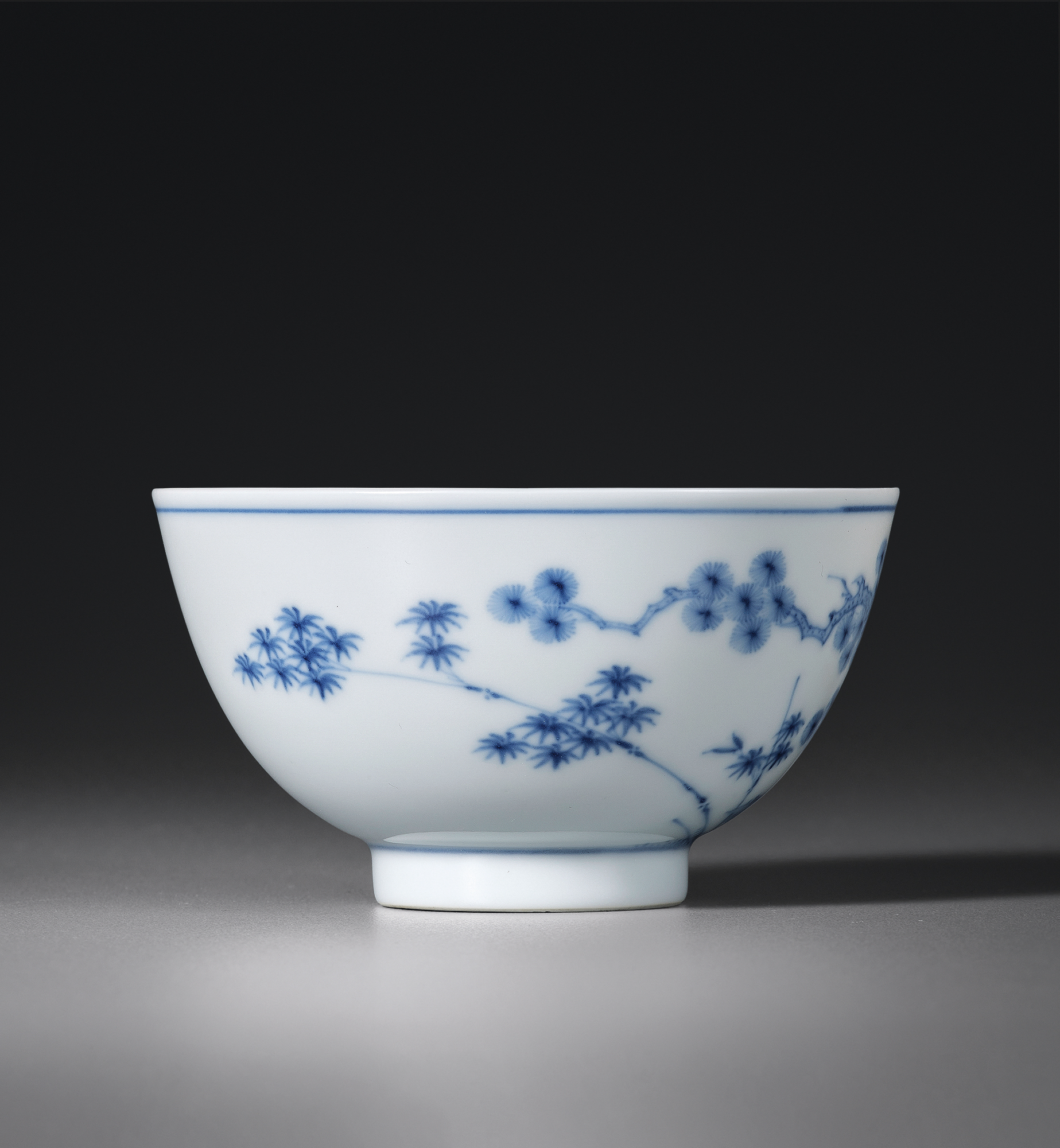 清康熙 青花岁寒三友图茶圆