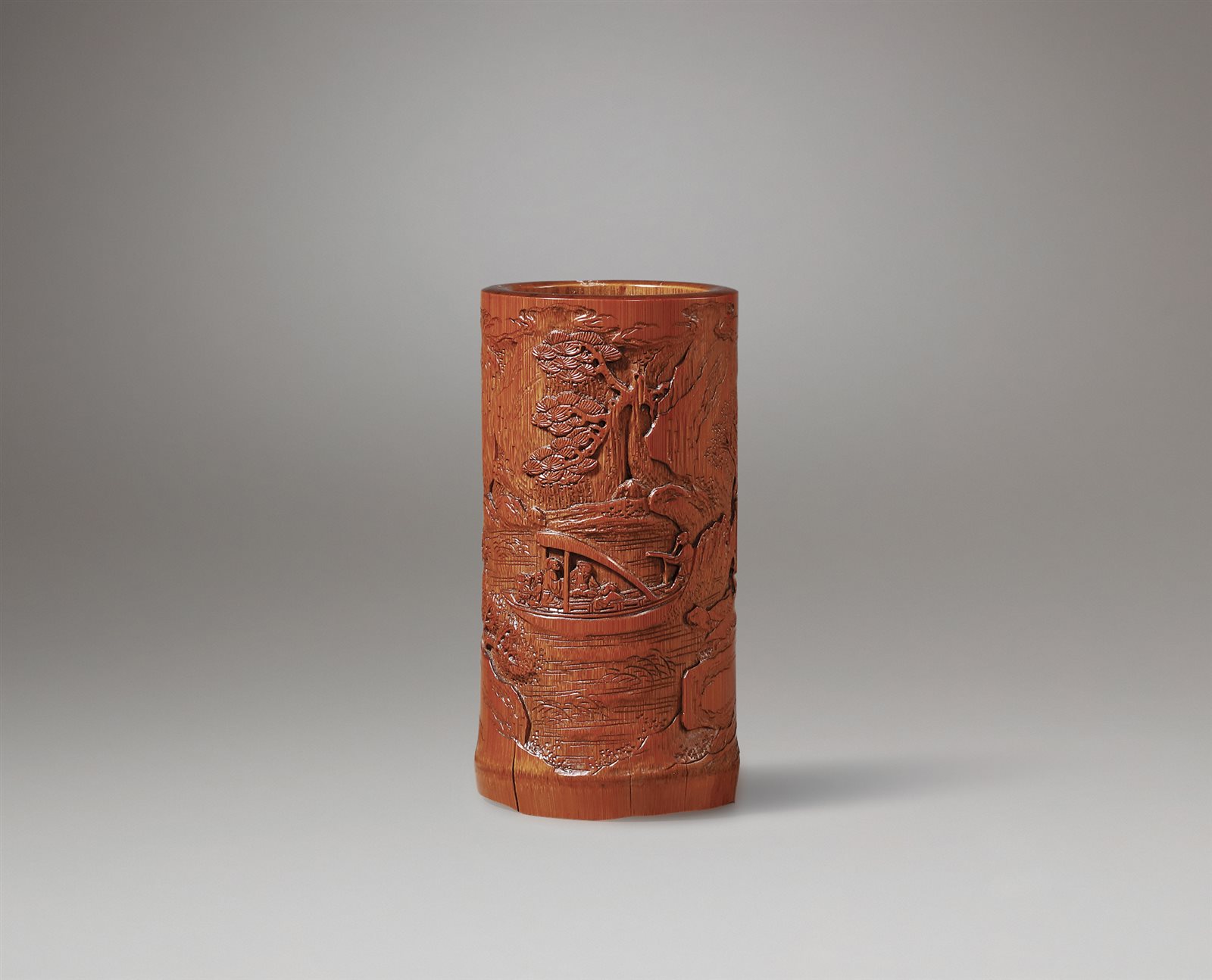 清中期 竹雕“赤壁赋图”笔筒