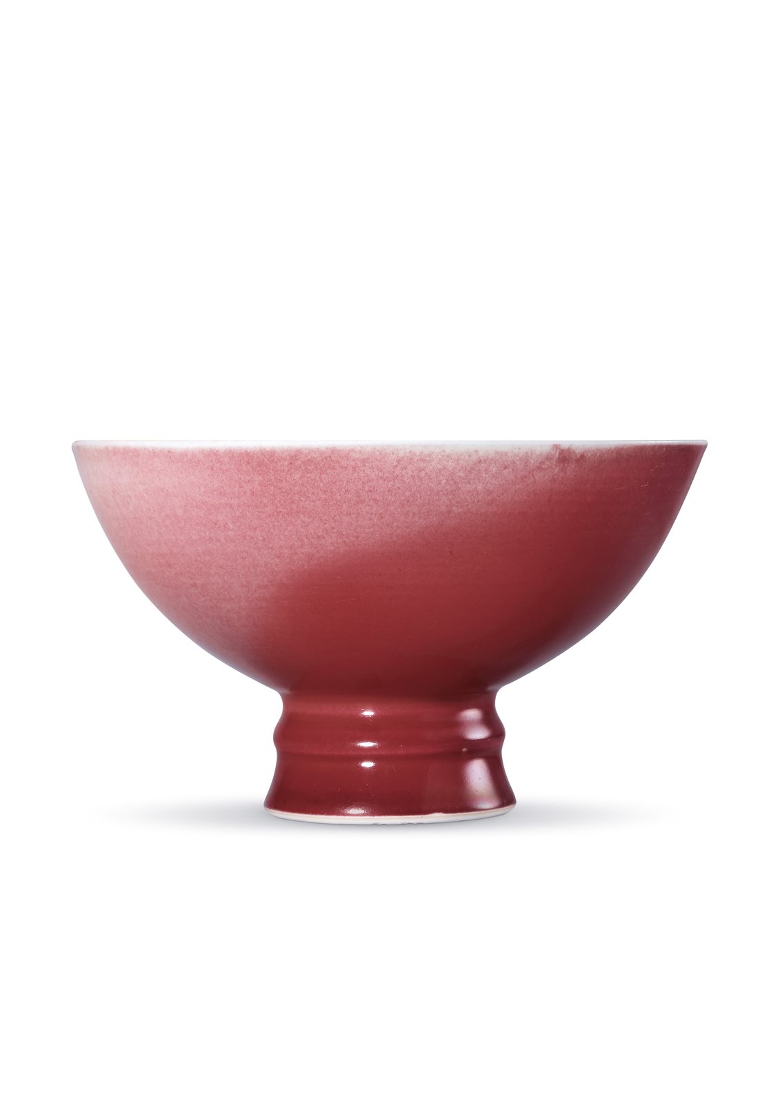 清乾隆 霁红釉弦纹高足碗