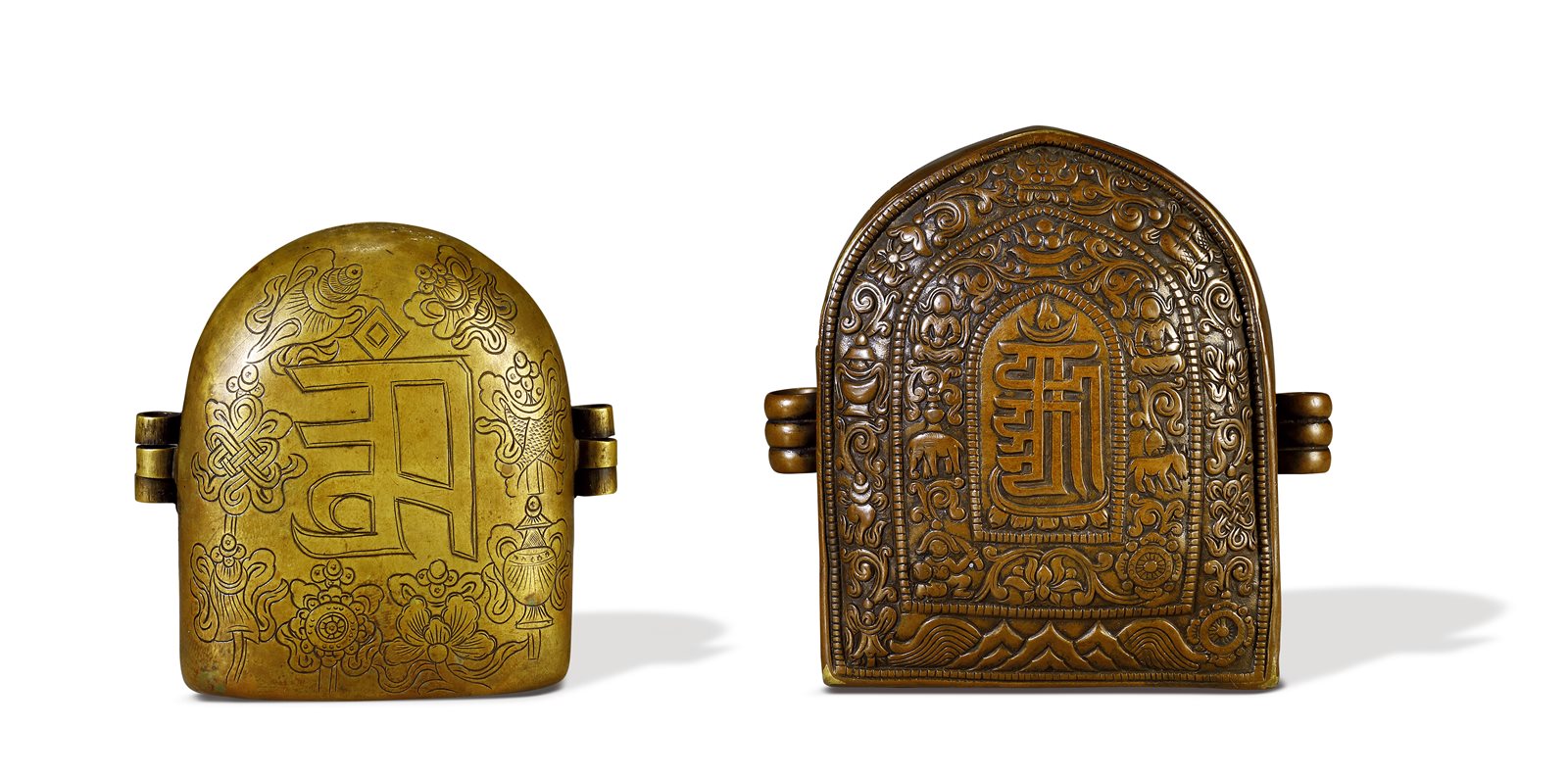 十八世纪 铜嘎乌盒一组二件