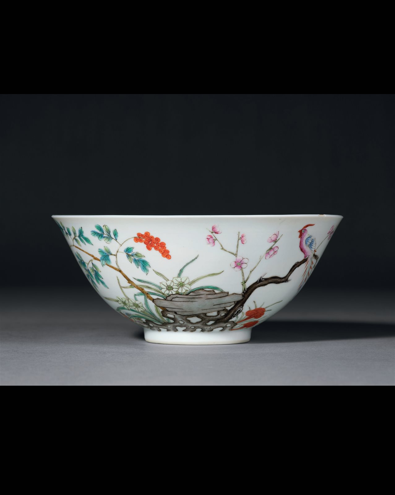 清光绪 粉彩灵仙祝寿花鸟纹碗