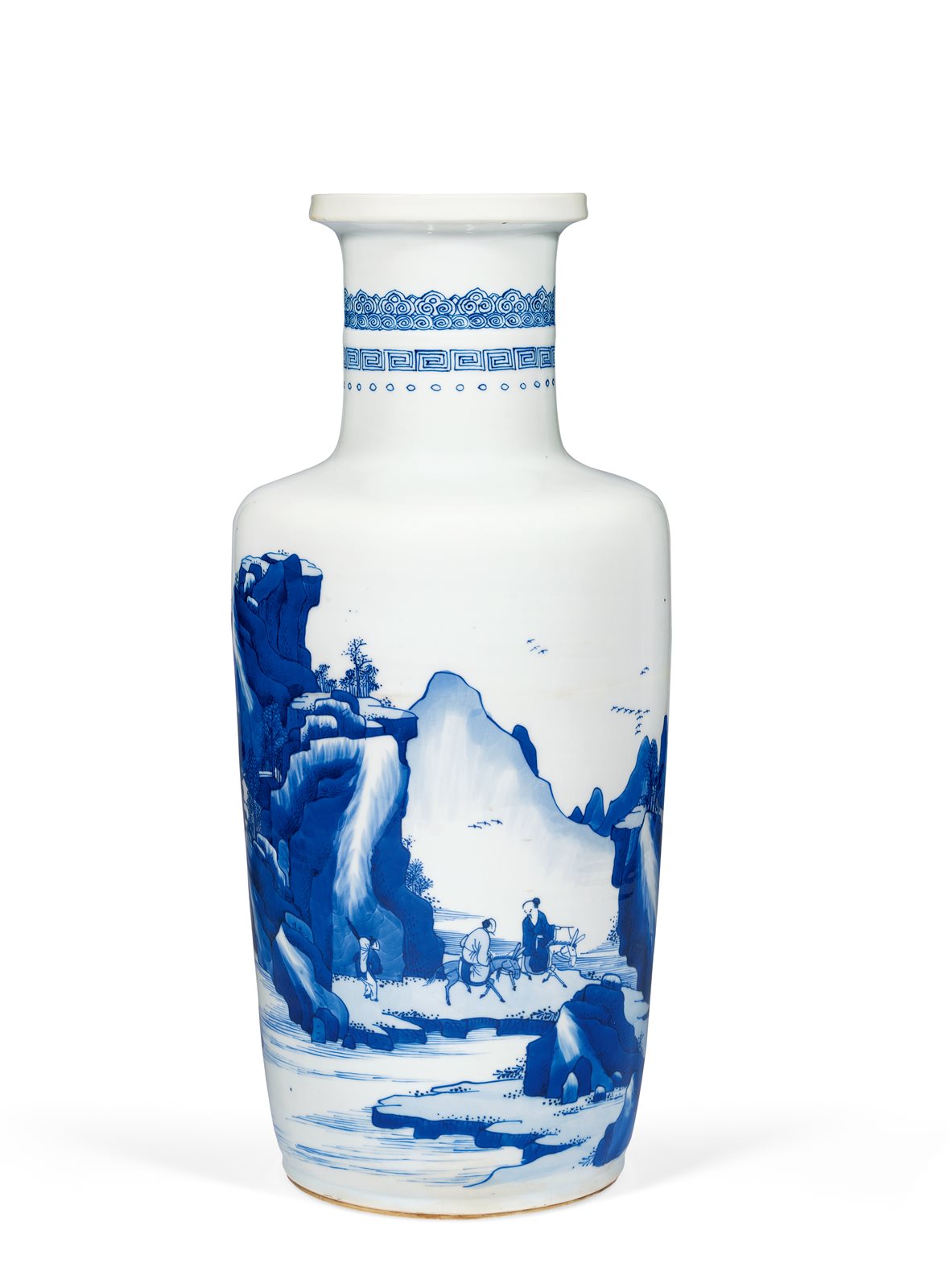 青花山水高士图棒槌瓶