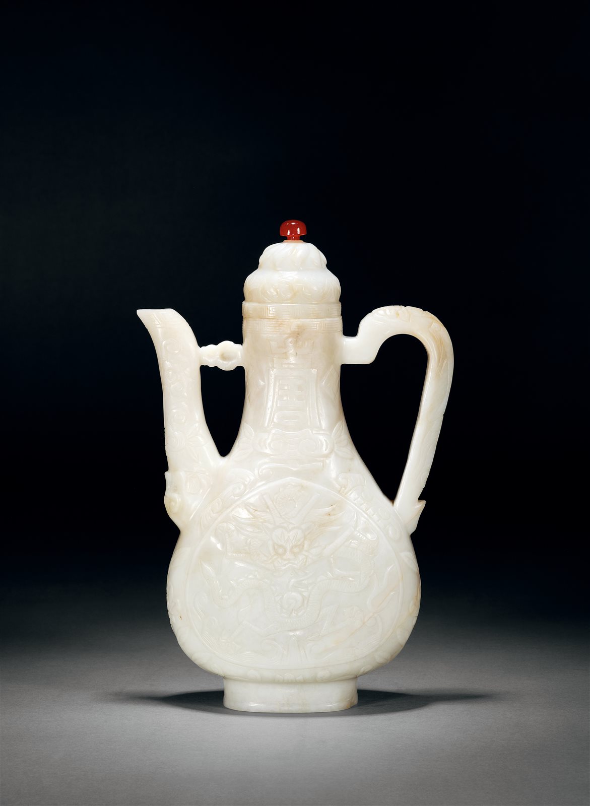 鸡骨白玉云龙寿字纹执壶