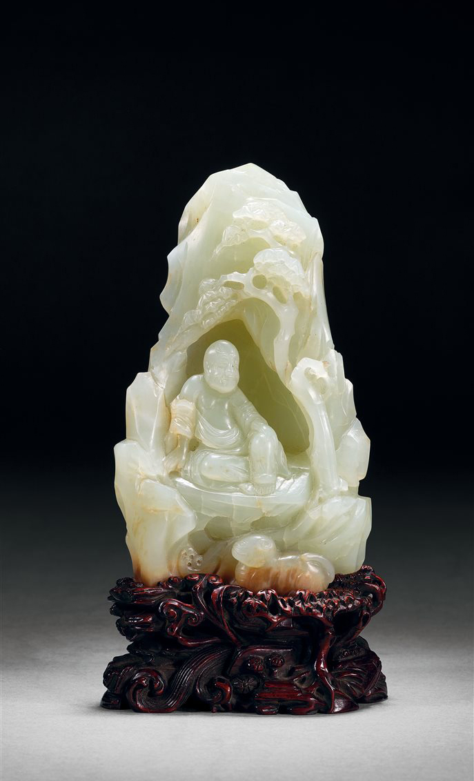 白玉伏虎罗汉山子