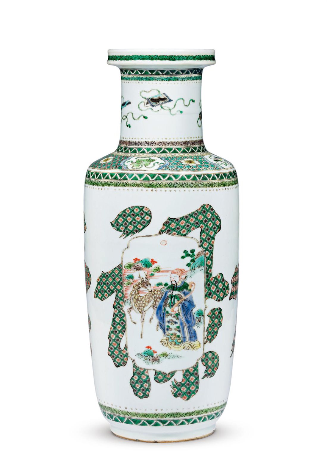 清康熙 素三彩“福禄寿”三星图棒槌瓶