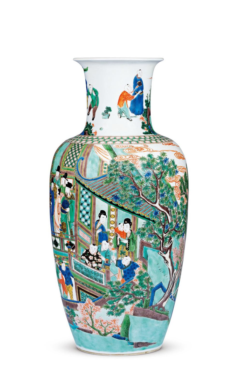 清康熙 五彩富贵寿考图观音瓶