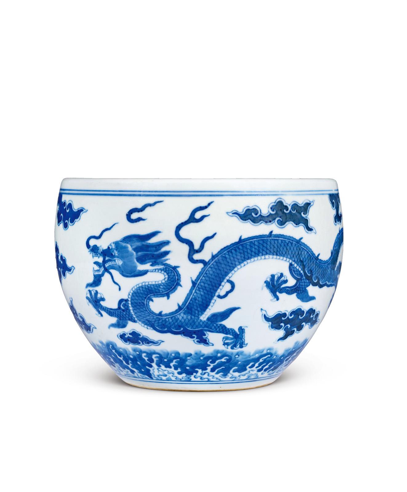 清光绪 青花海水云龙纹卷缸