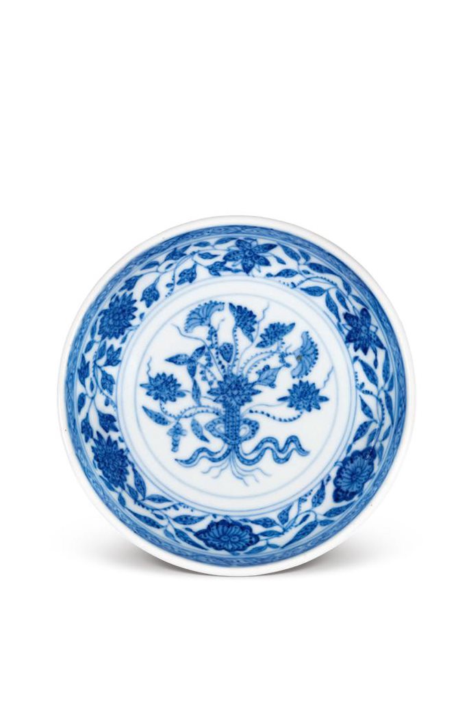 清道光 青花一束莲纹盘