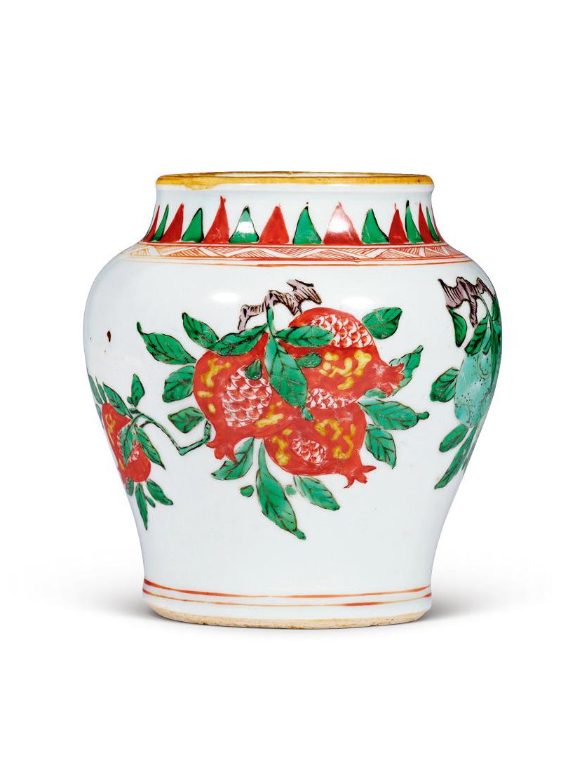 清顺治 五彩三多纹罐