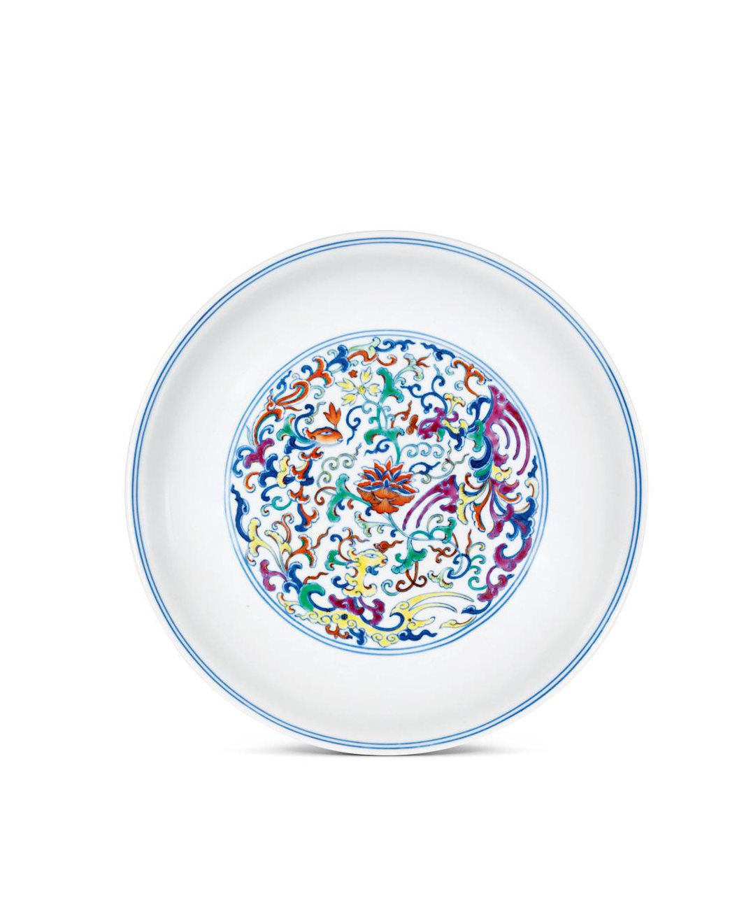 清道光 斗彩夔凤纹盘