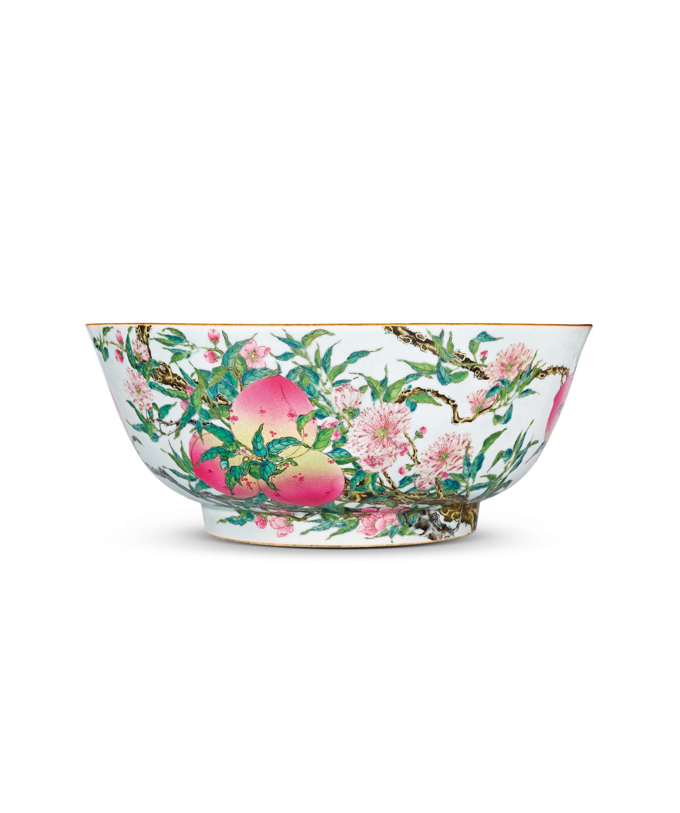 清乾隆 粉彩内寿星外九桃纹大碗