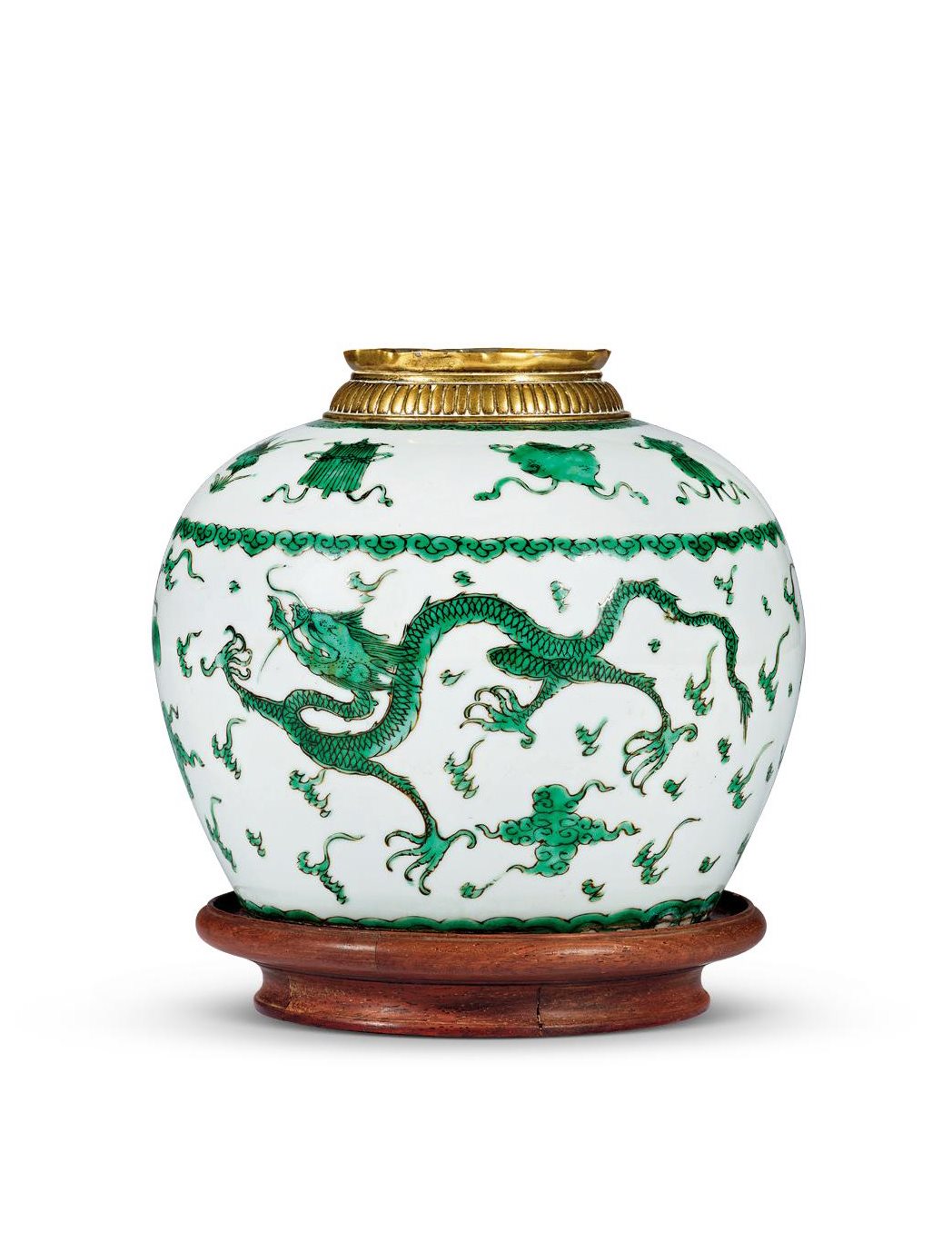 清康熙 绿彩双龙赶珠八吉祥纹罐