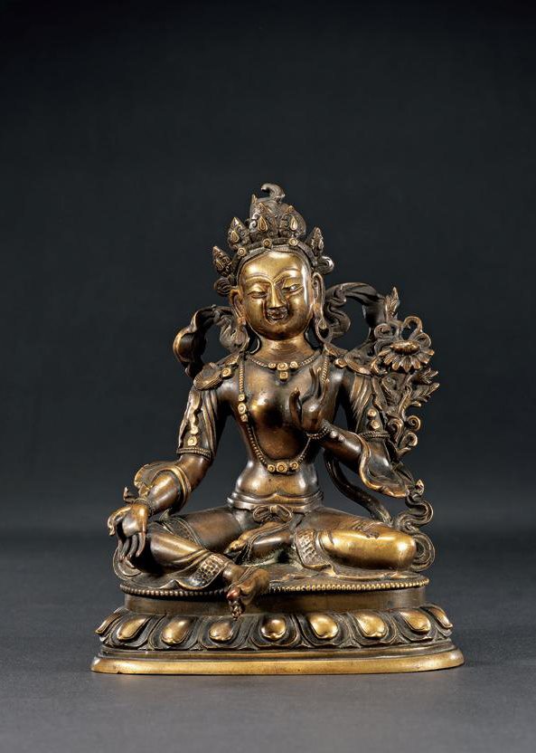 清乾隆 铜烧古泥金绿度母