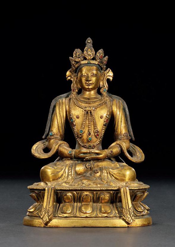 清康熙 铜鎏金无量寿佛