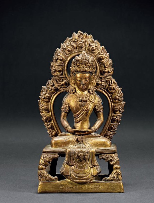 清乾隆 铜鎏金无量寿佛