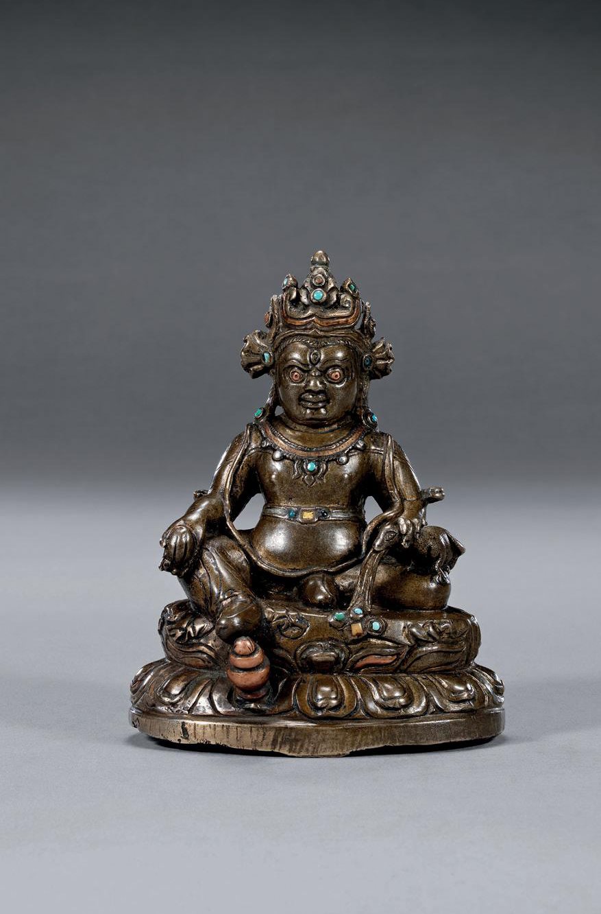 十三至十四世纪 合金铜嵌金银嵌红铜嵌宝石黄财神