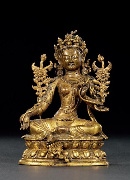 清乾隆 铜鎏金绿度母