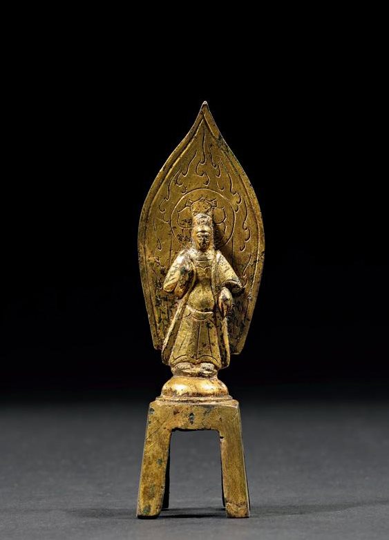 明 铜鎏金观音立像