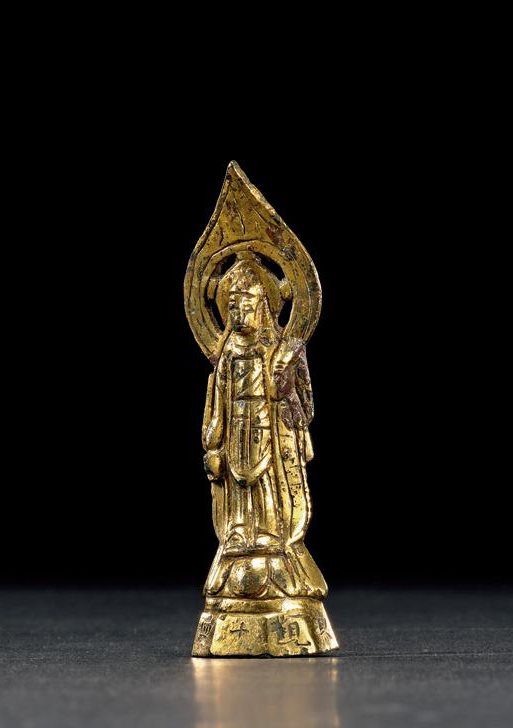 明 铜鎏金观音立像