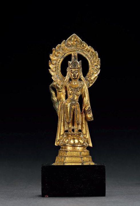 明 铜鎏金观音立像