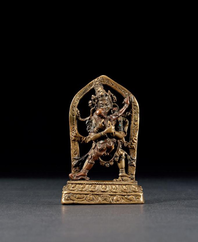 十四世纪 双色铜嵌金银嵌宝石上乐金刚