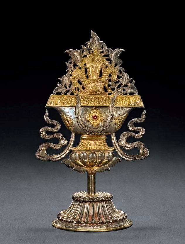 十九世纪 银鎏金嵌宝石供花