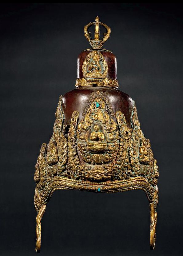 十九世纪 铜鎏金嵌松石法王帽