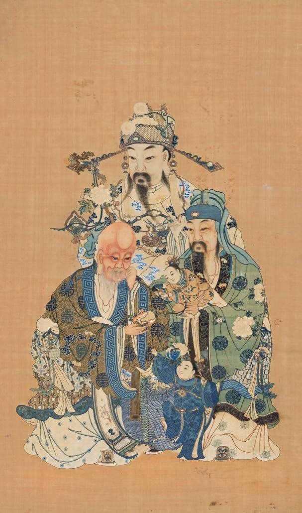 清中期 缂丝福禄寿图轴