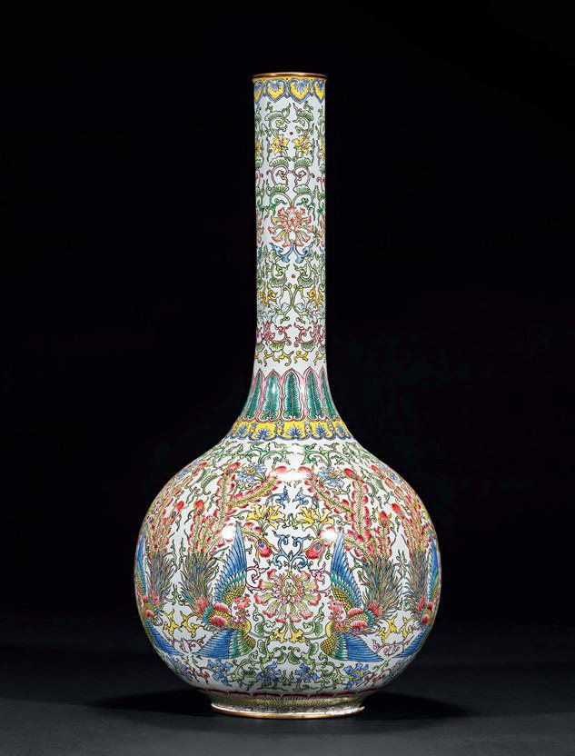 洪宪 铜胎画珐琅居仁堂製长颈瓶