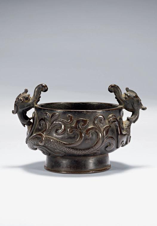 清 铜双龙耳炉