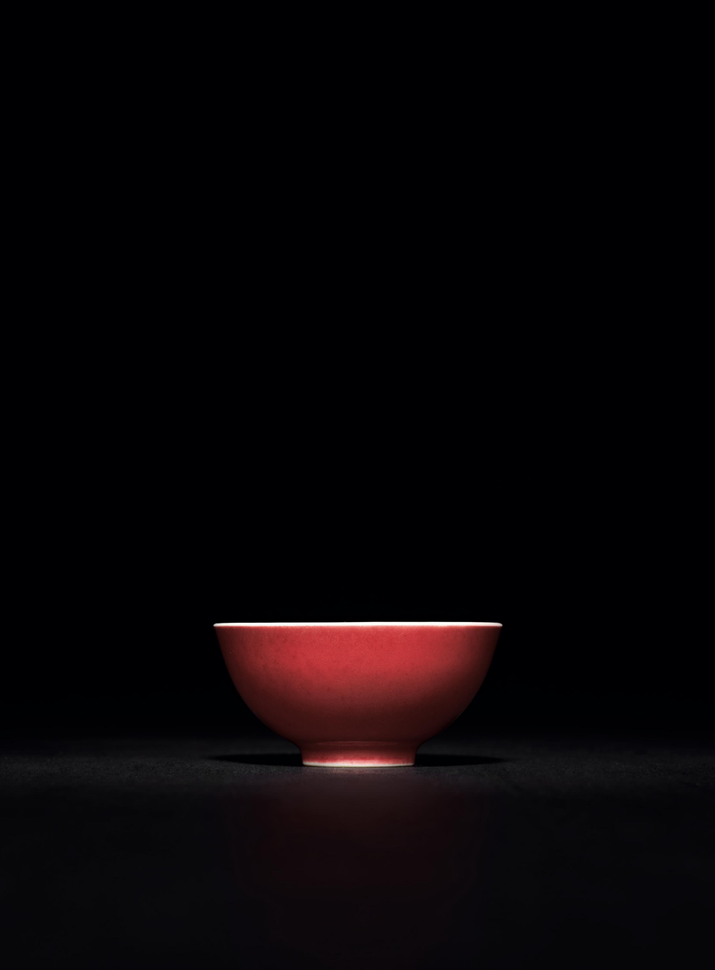 清雍正 霁红釉茶圆