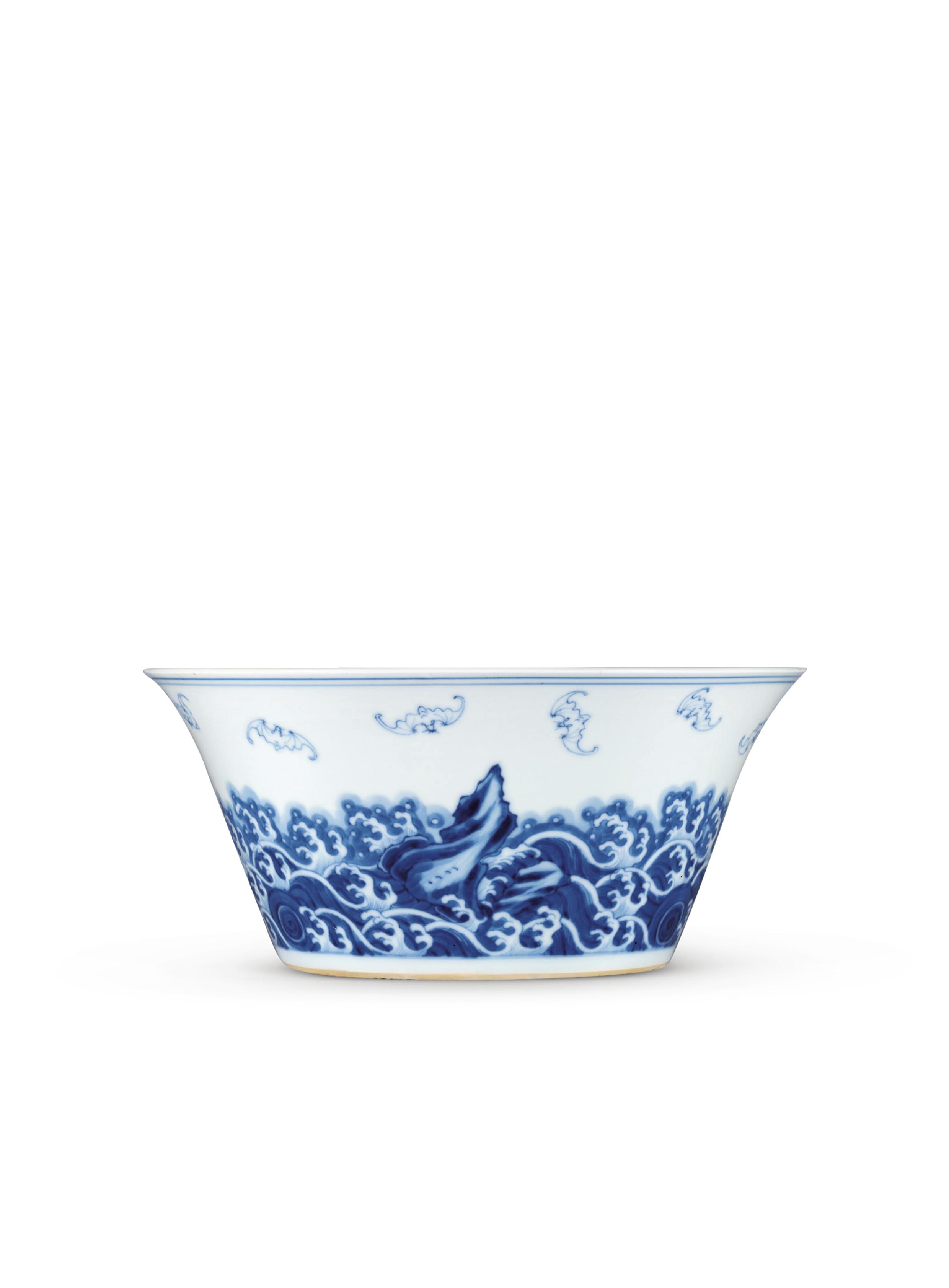 清雍正 青花福山寿海纹马蹄碗